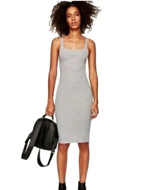 Zara Trafaluc Sleeveless Stretch Midi Dress Bodycon Heathered Gray Size M fits S